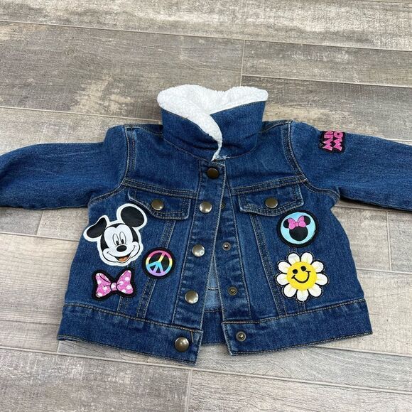 Mickey & Minnie Mouse Disney Girls Embroidered patch Jacket Faux Fur Retro 2T - Picture 1 of 9